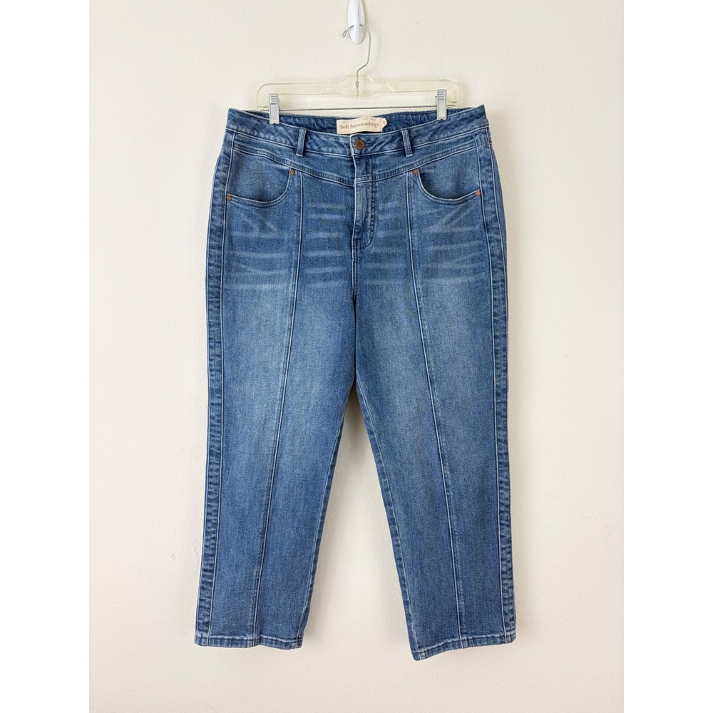 Soft Surroundings Cropped Sz 16 Denim Jeans Blue Medium Wash Front Seam Boho